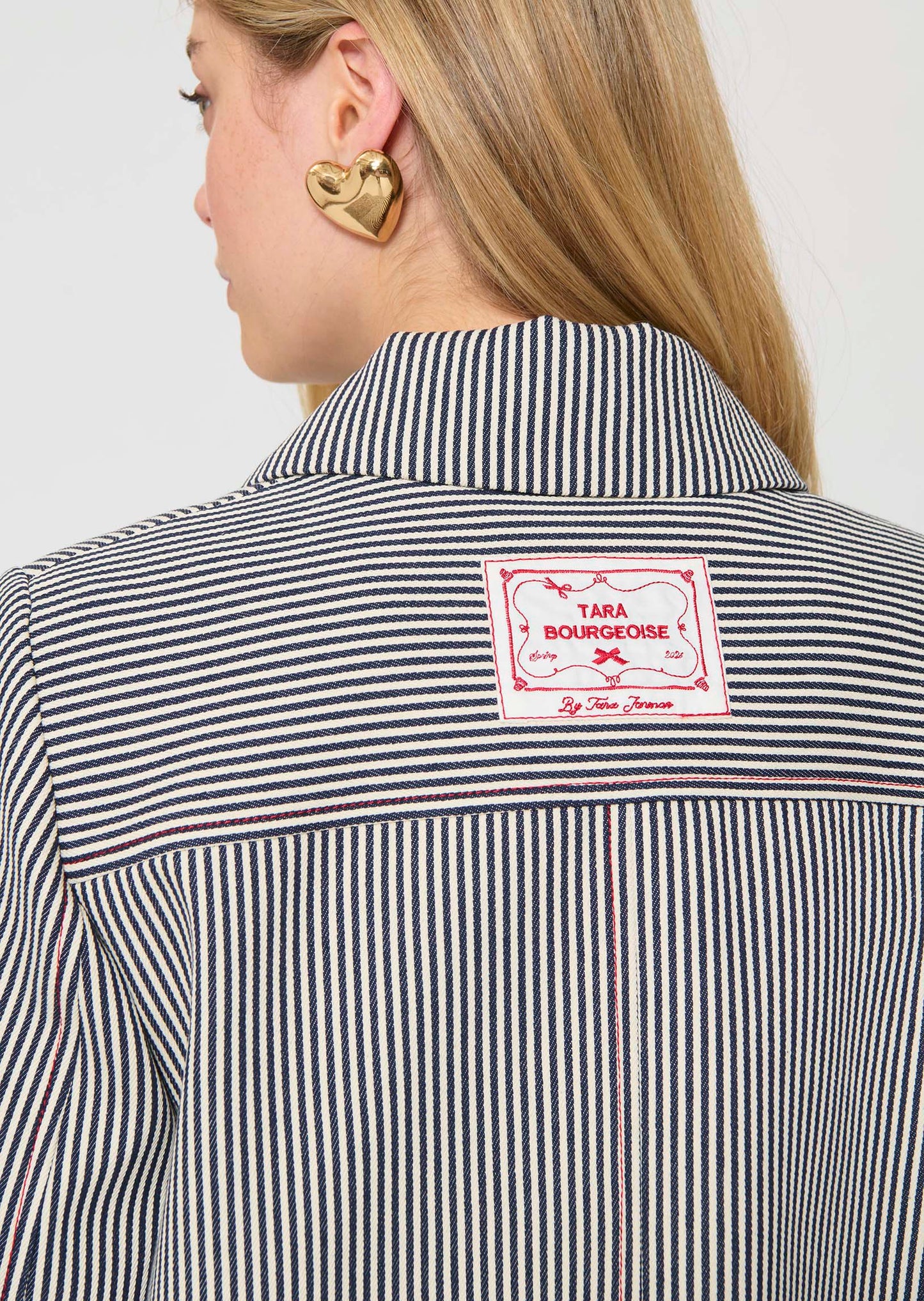 coat in ecru with cotton stripes