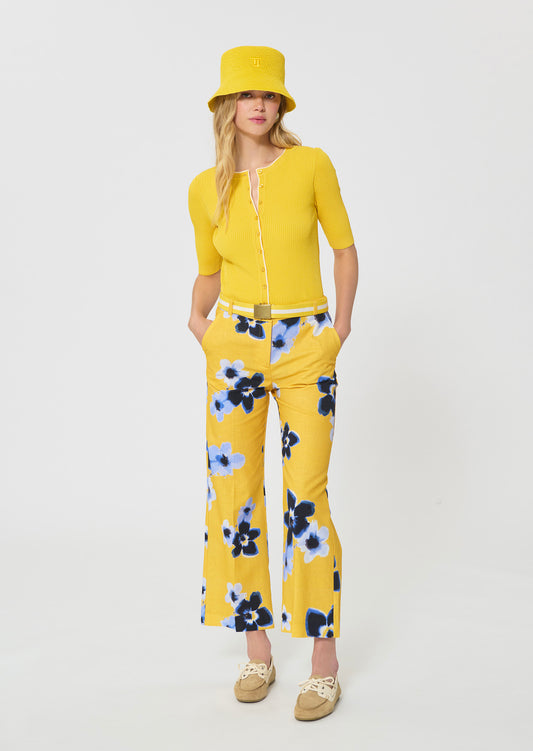 vest in yellow ribbed knit