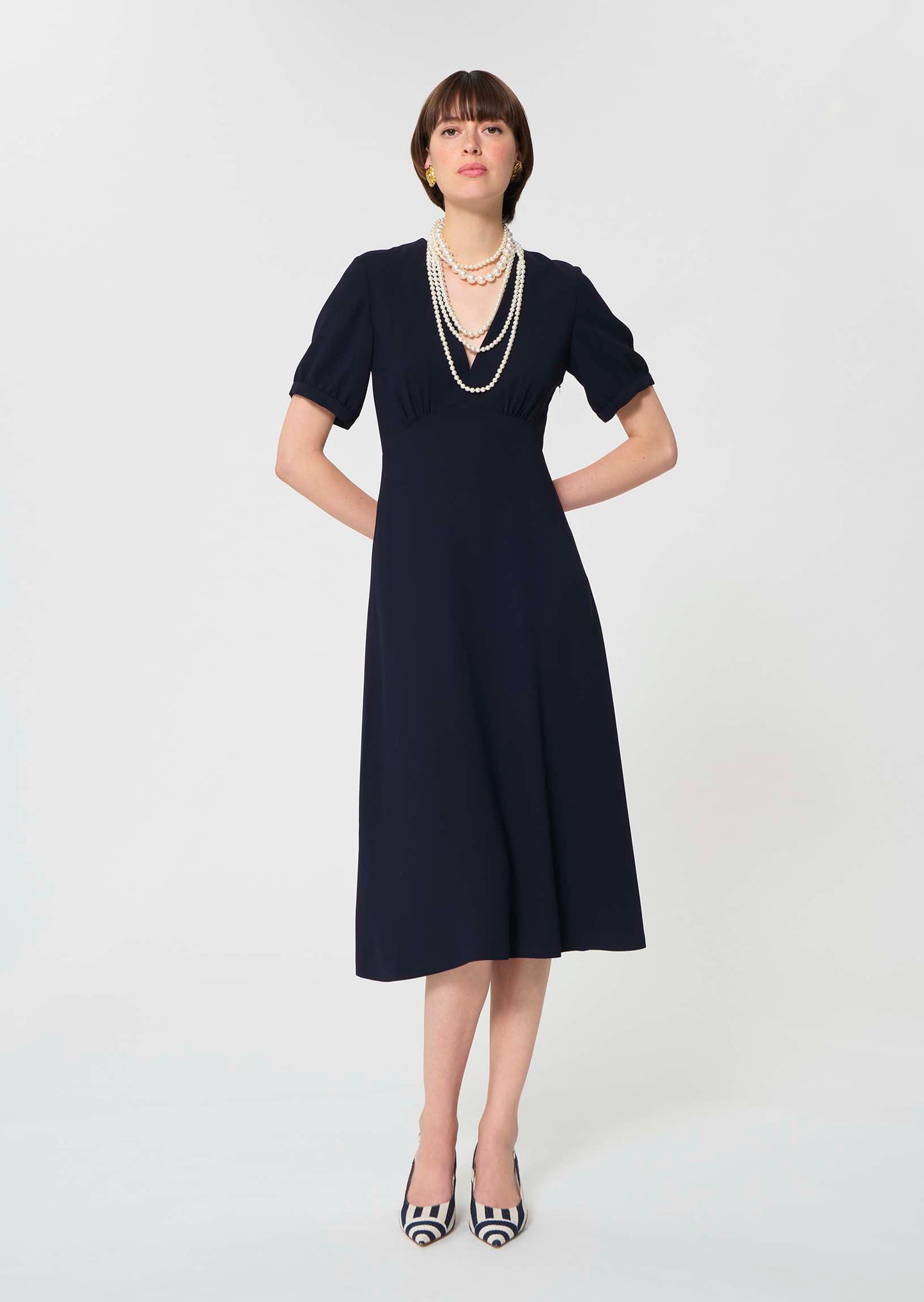 dress in midnight blue fluid crepe