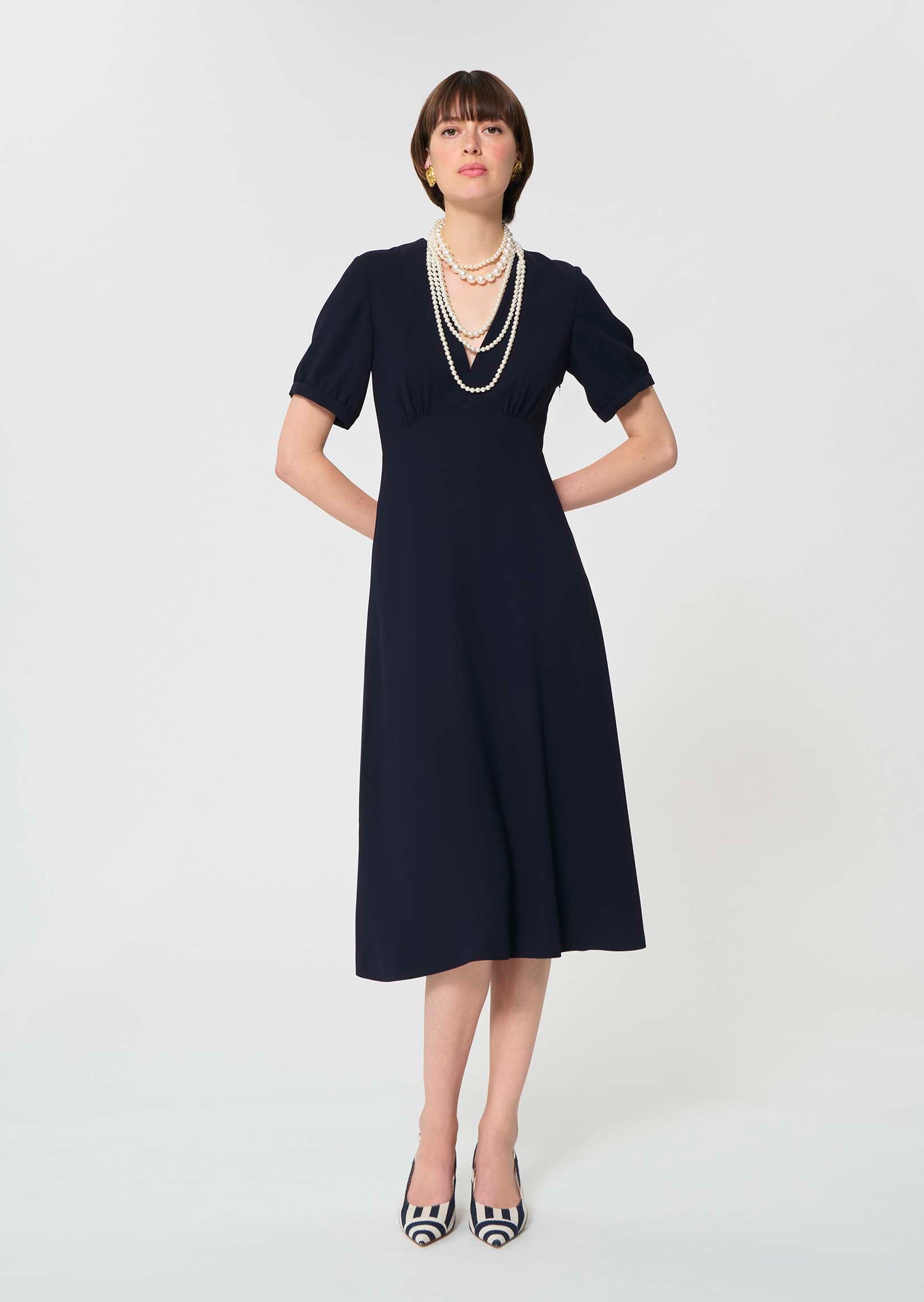 dress in midnight blue fluid crepe