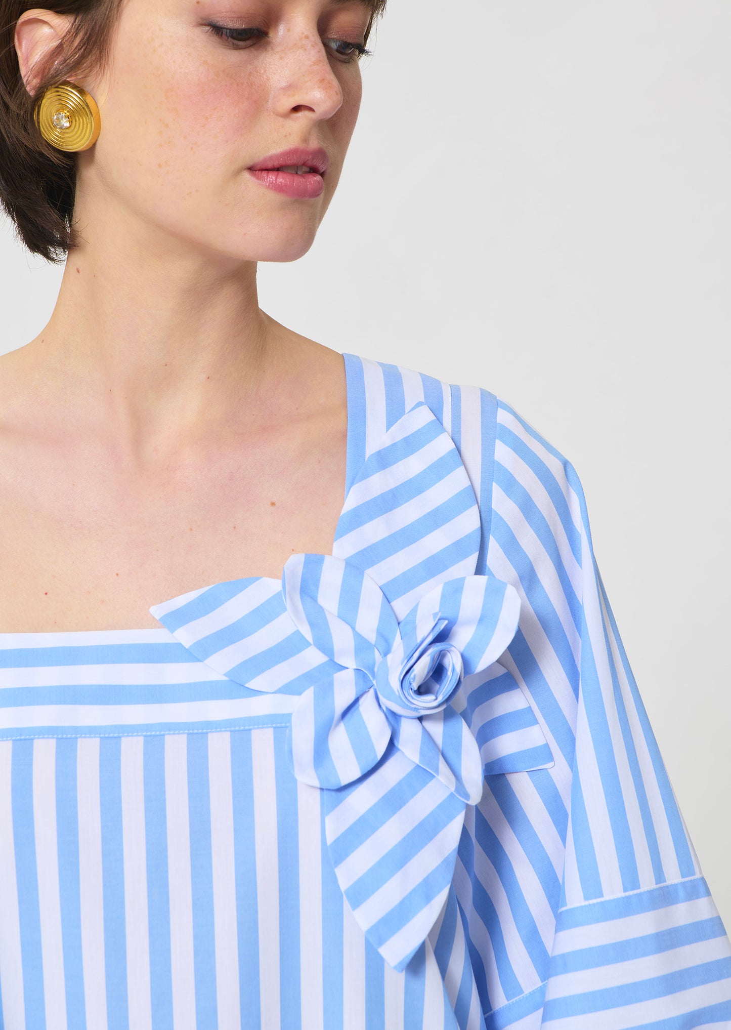 dress in sky blue striped poplin