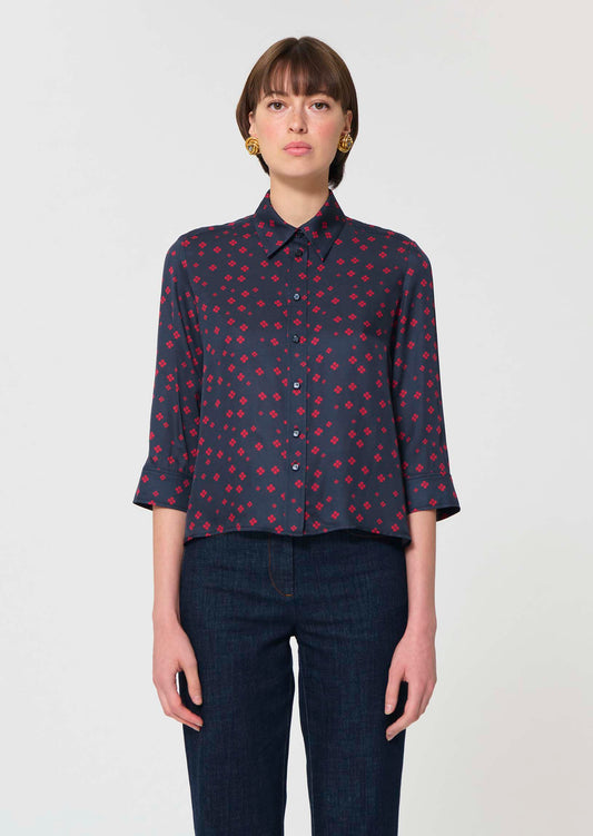 shirt in midnight blue with mini clover print