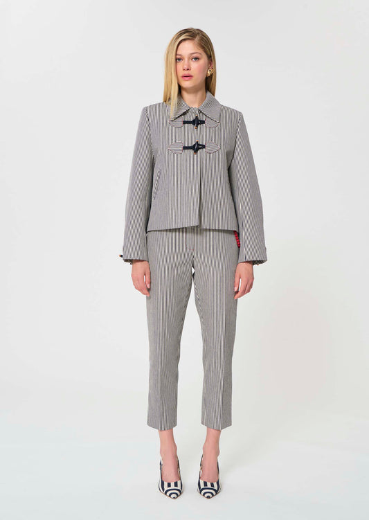 coat in ecru with cotton stripes