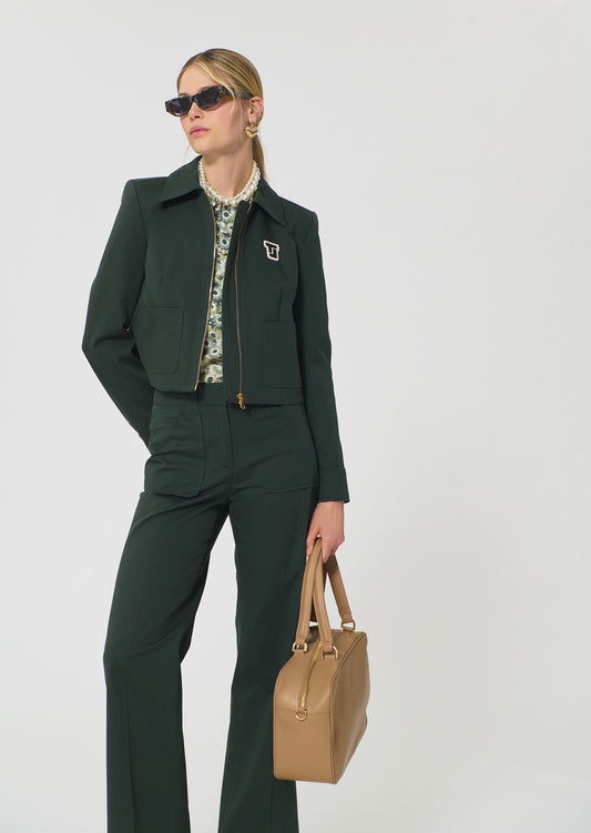 jacket in dark green cotton gabardine