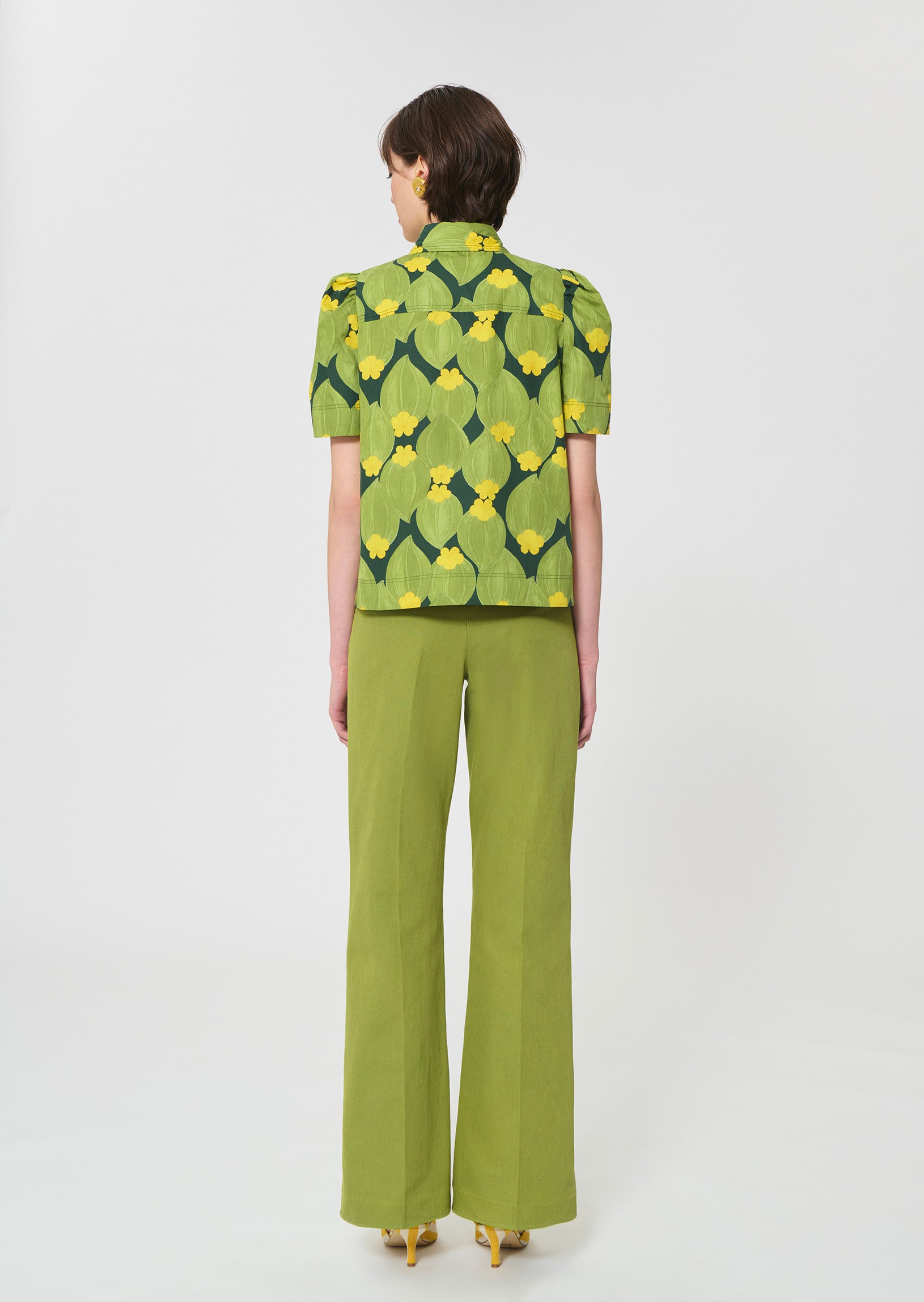 top in dark green floral print