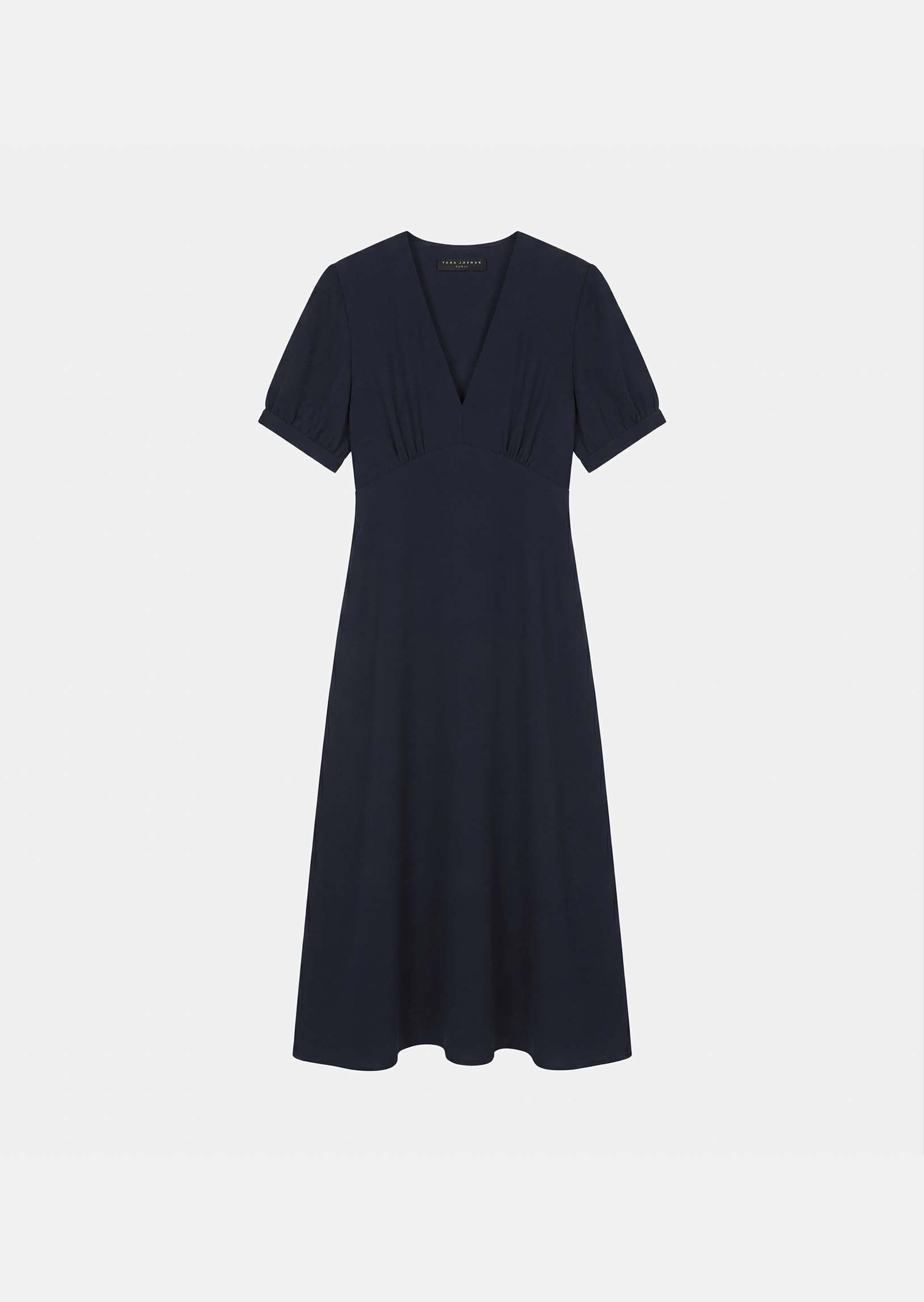 dress in midnight blue fluid crepe