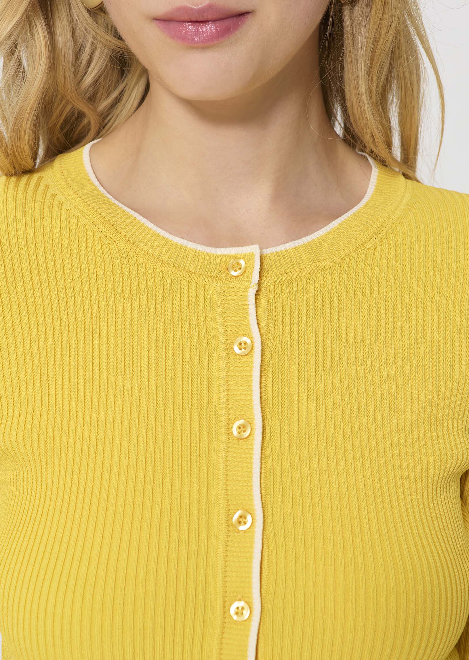 vest in yellow ribbed knit