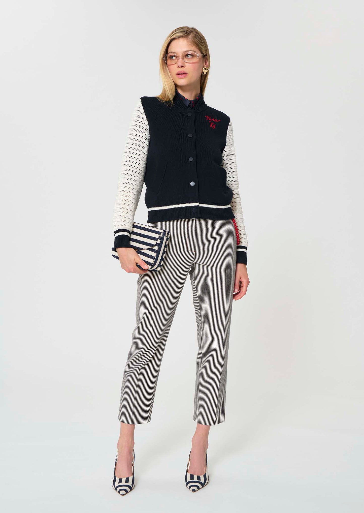 trousers in ecru with cotton stripes