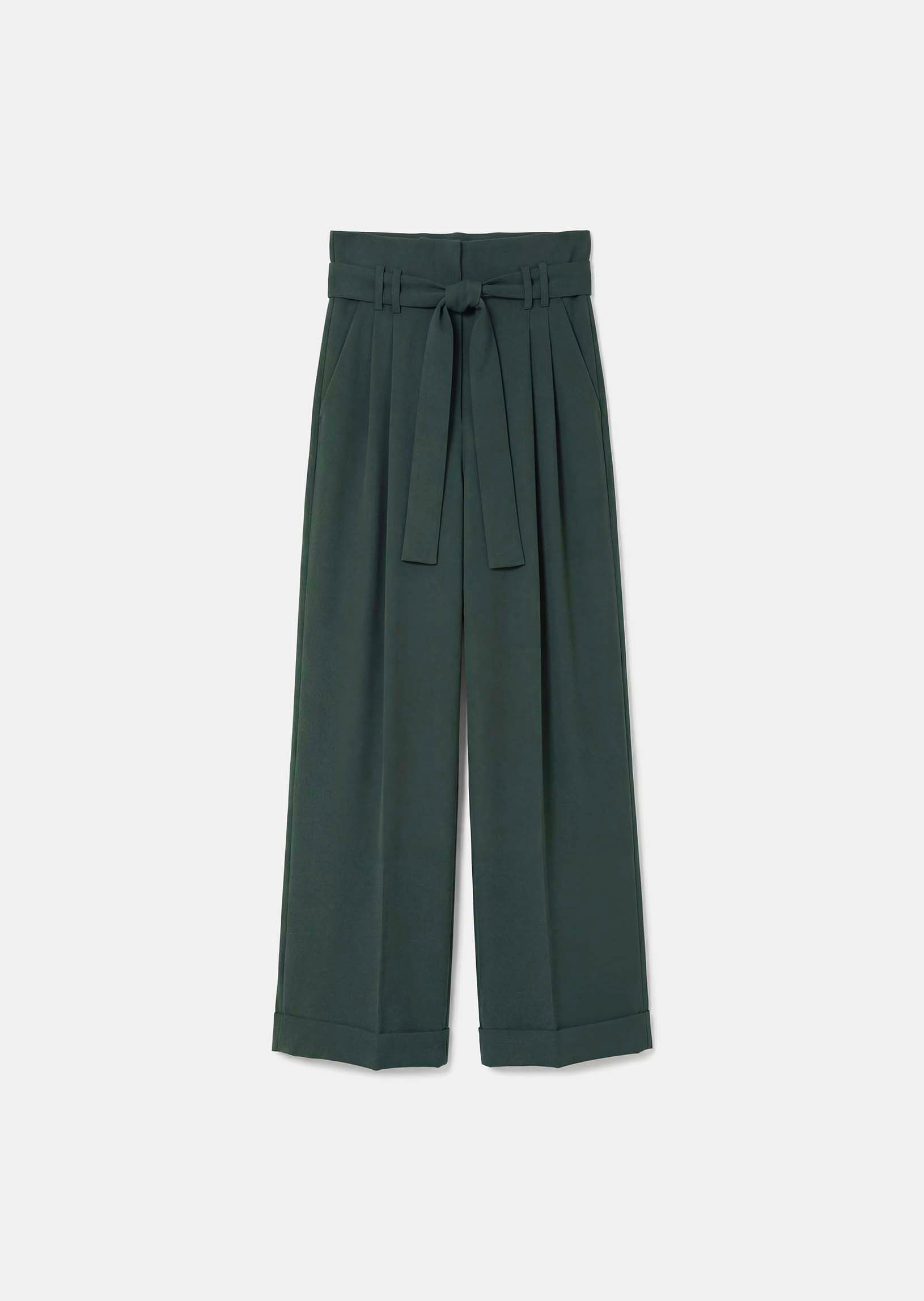 trousers in green in fluid crepe