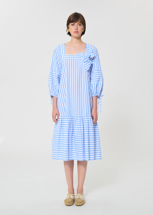 dress in sky blue striped poplin
