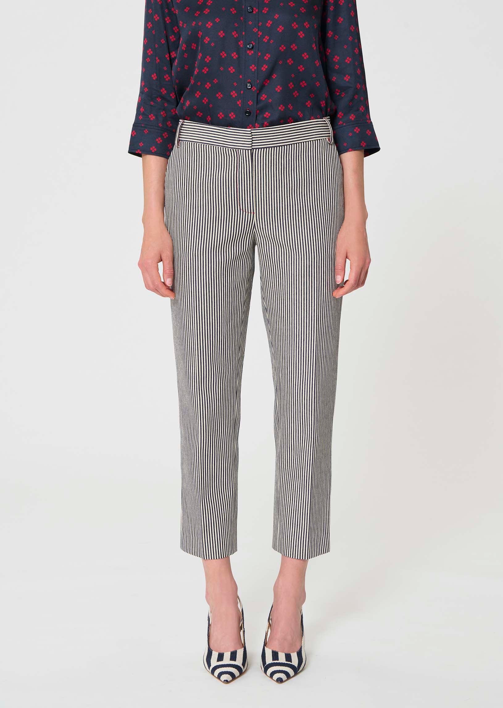 trousers in ecru with cotton stripes