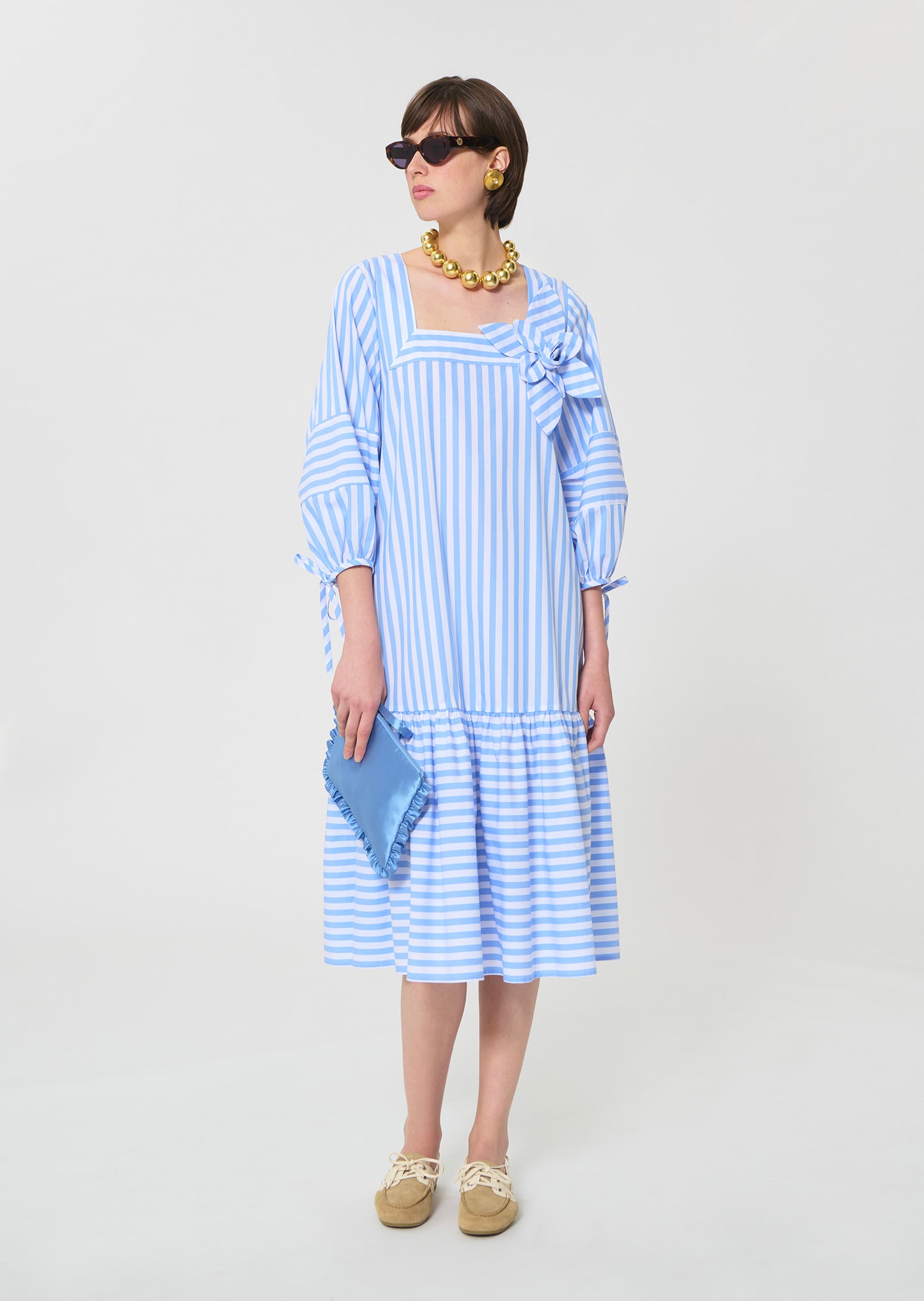 dress in sky blue striped poplin