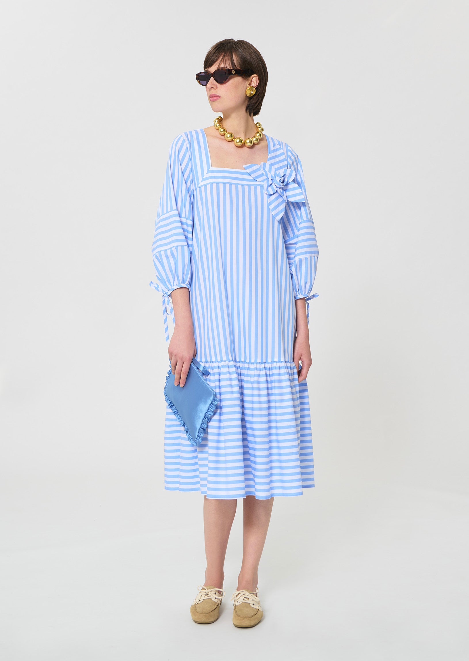 dress in sky blue striped poplin