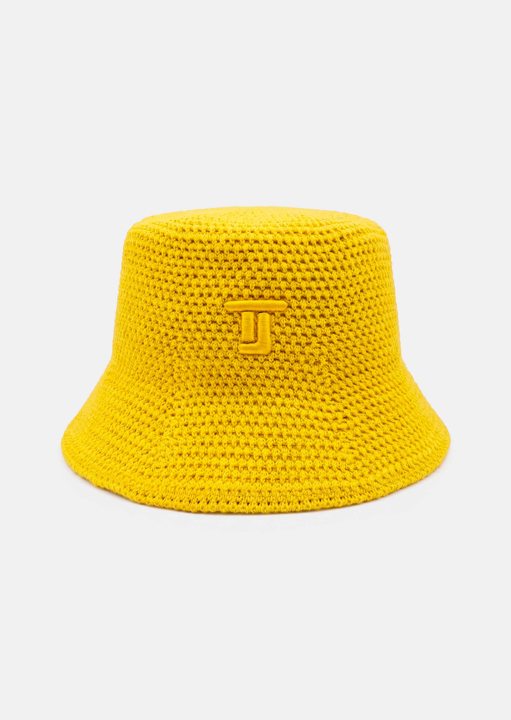 bucket hat in yellow crochet