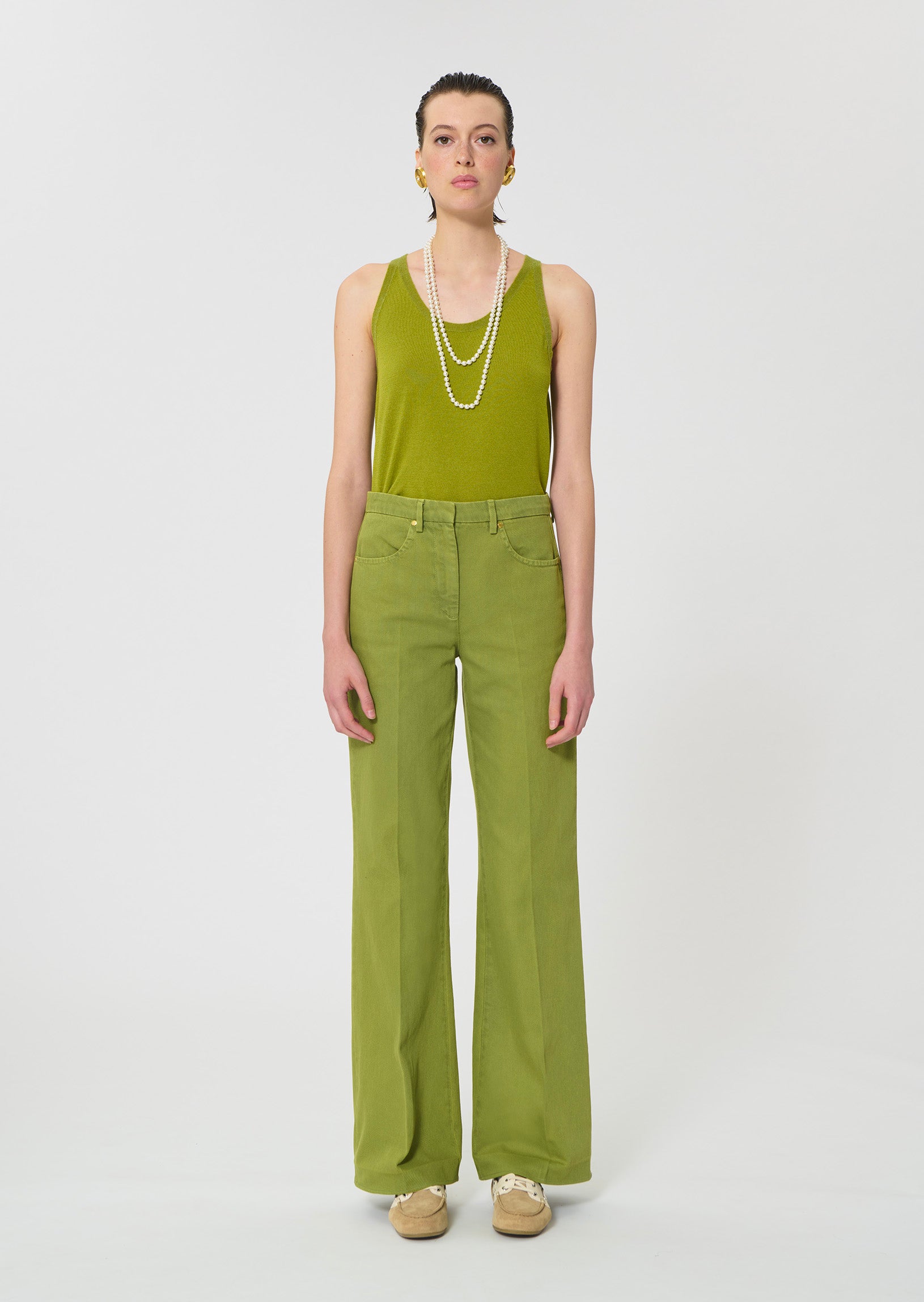 jeans in green lightweight denim