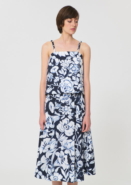 top in midnight blue floral print cotton