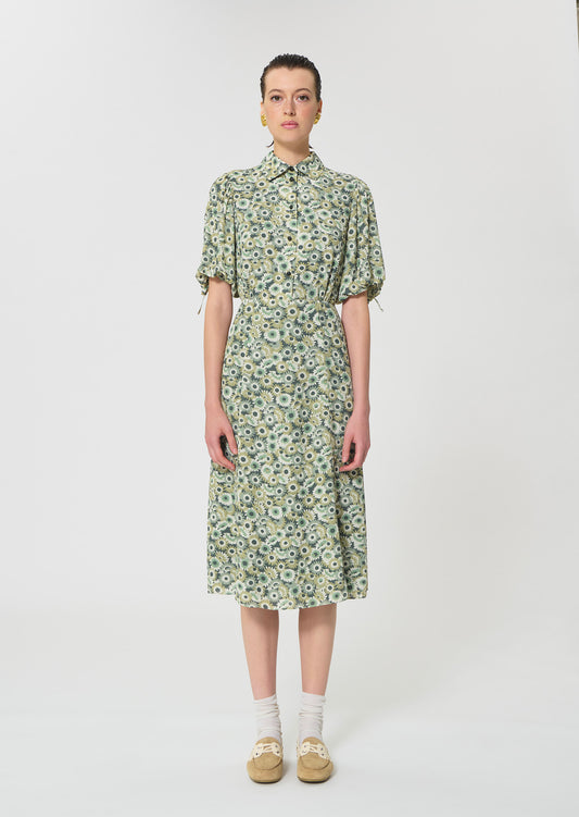 dress in green floral print