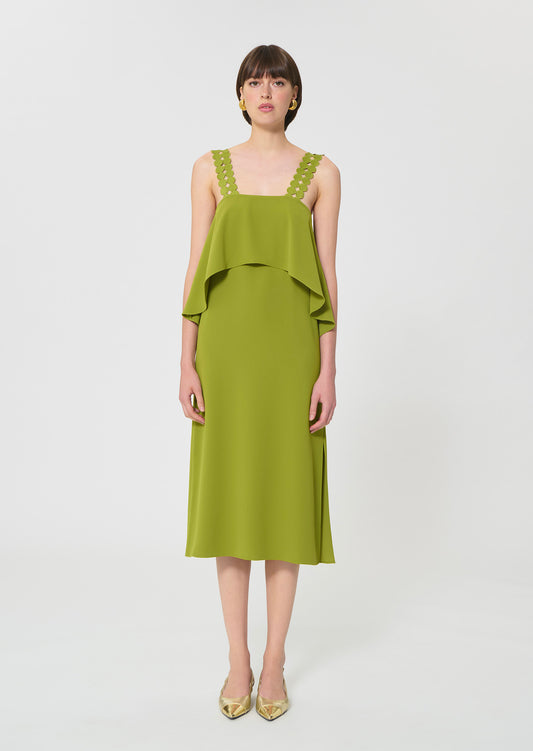 dress in green fluid crepe