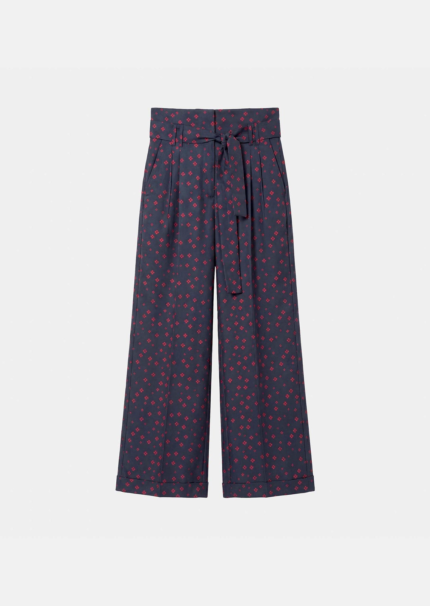 trousers in midnight blue with mini clover print